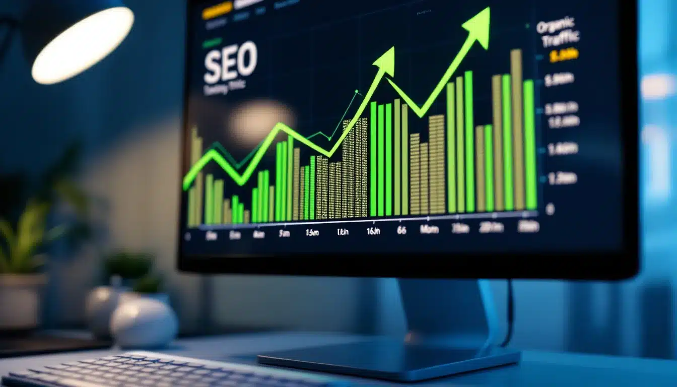 גרף ציר זמן המציג תוצאות SEO אורגניות עולות לאורך חודשים